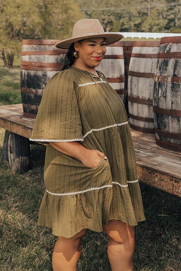 Impressions Simply Lovely Tiered Mini Dress In Olive Curves