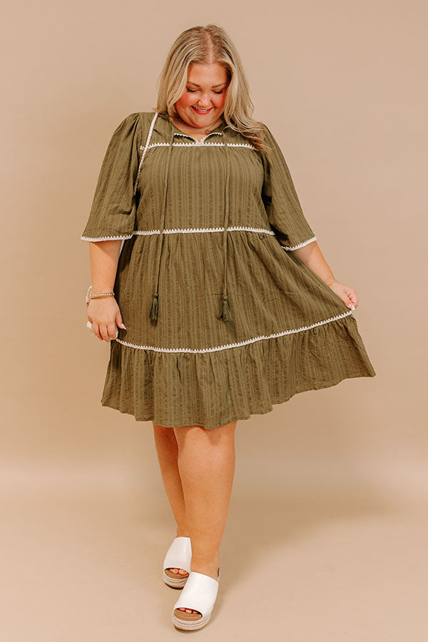 impressions Simply Lovely Tiered Mini Dress in Olive Curves