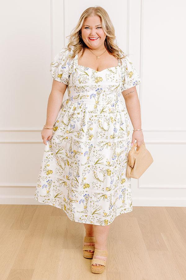 impressions Simply Unforgettable Floral Midi Dress in White Curves