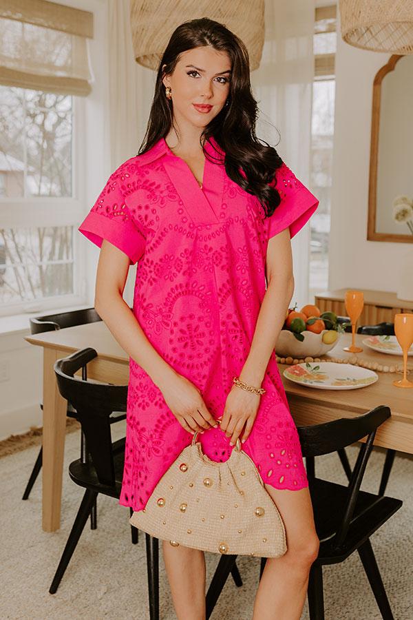 Impressions Smiles And Sorbet Eyelet Mini Dress In Hot Pink