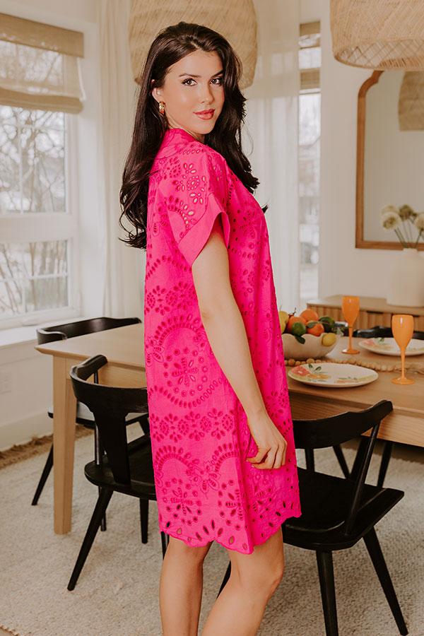 Impressions Smiles And Sorbet Eyelet Mini Dress In Hot Pink