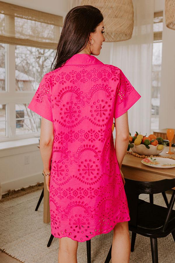 Impressions Smiles And Sorbet Eyelet Mini Dress In Hot Pink