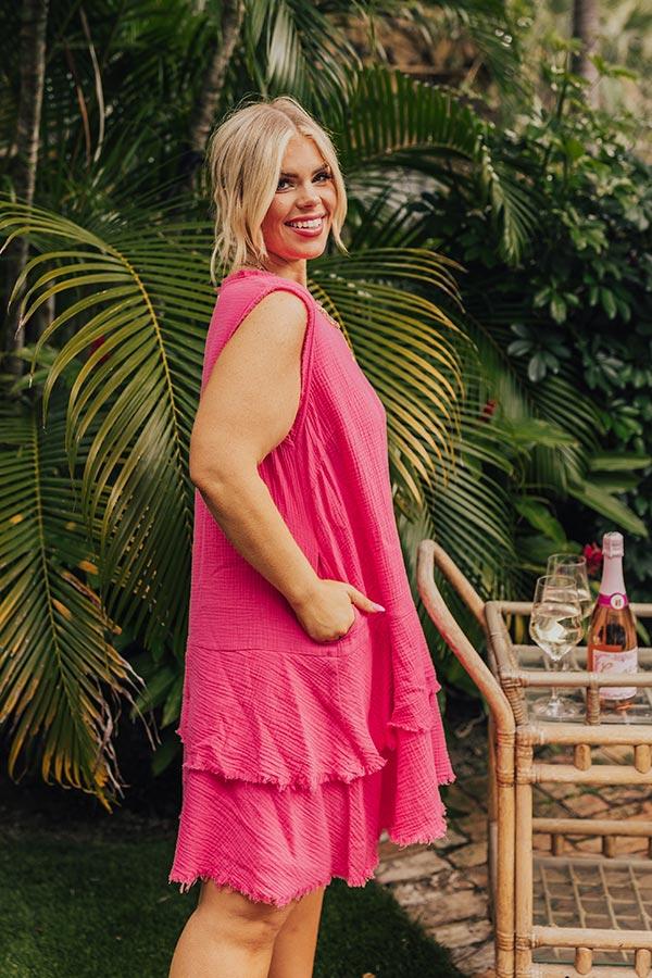 Impressions Spring Sunshine Frayed Dress In Hot Pink Curves
