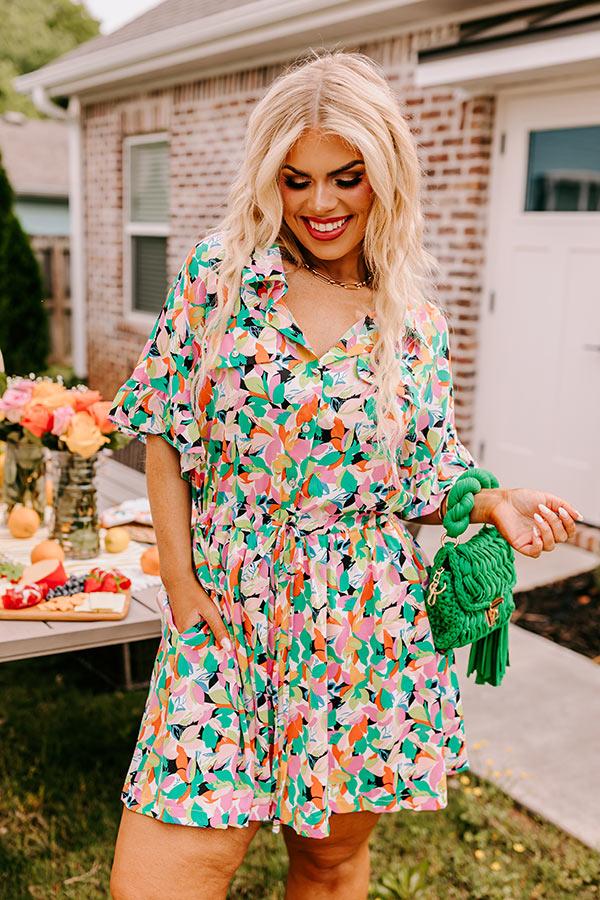 impressions Statement Maker Floral Romper in Green Curves