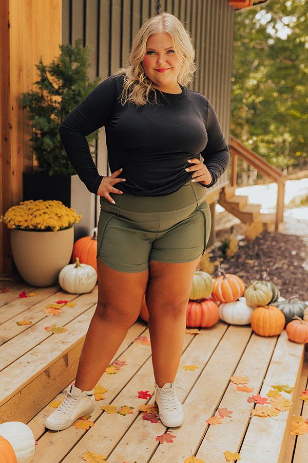 impressions Strive For Greatness High Waist Shorts In Olive Curves