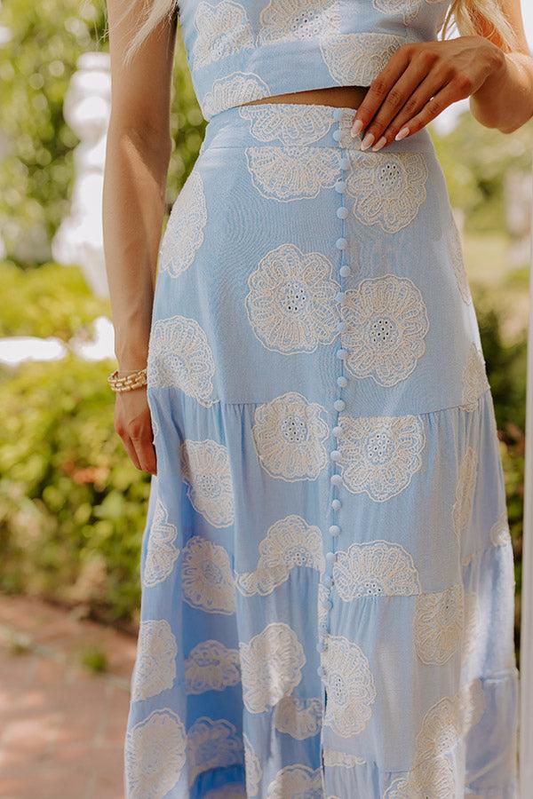 Impressions Sunkissed Meadow High Waist Embroidered Maxi Skirt In Sky Blue