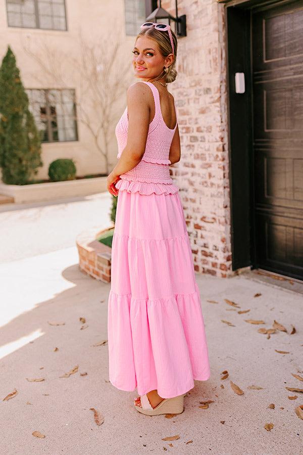 Impressions Sunset Beach Stroll Crochet Maxi Dress In Pink