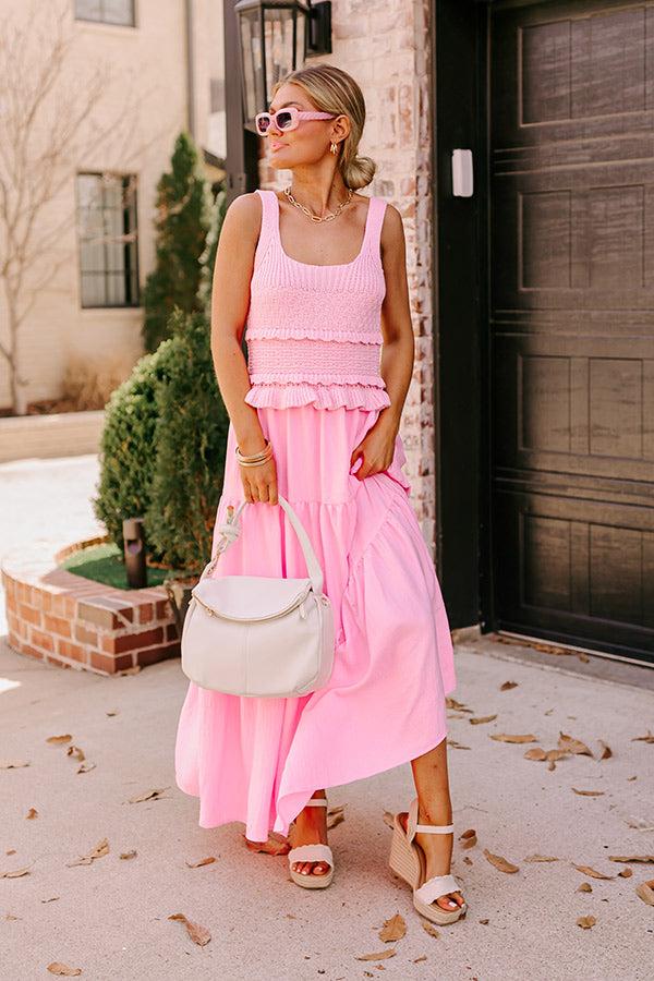 impressions Sunset Beach Stroll Crochet Maxi Dress in Pink