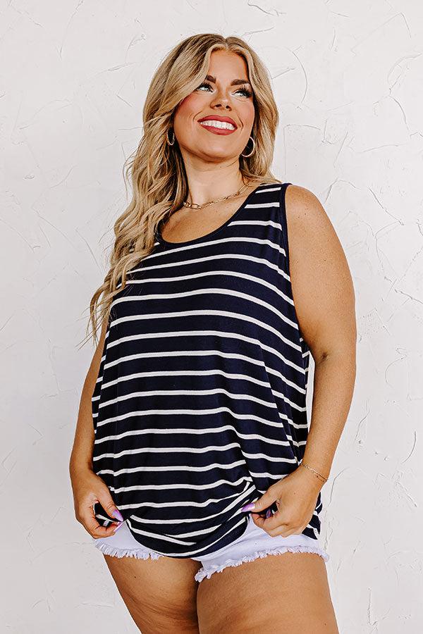 Impressions Sweeter In Stripes Shift Tank In Navy Curves