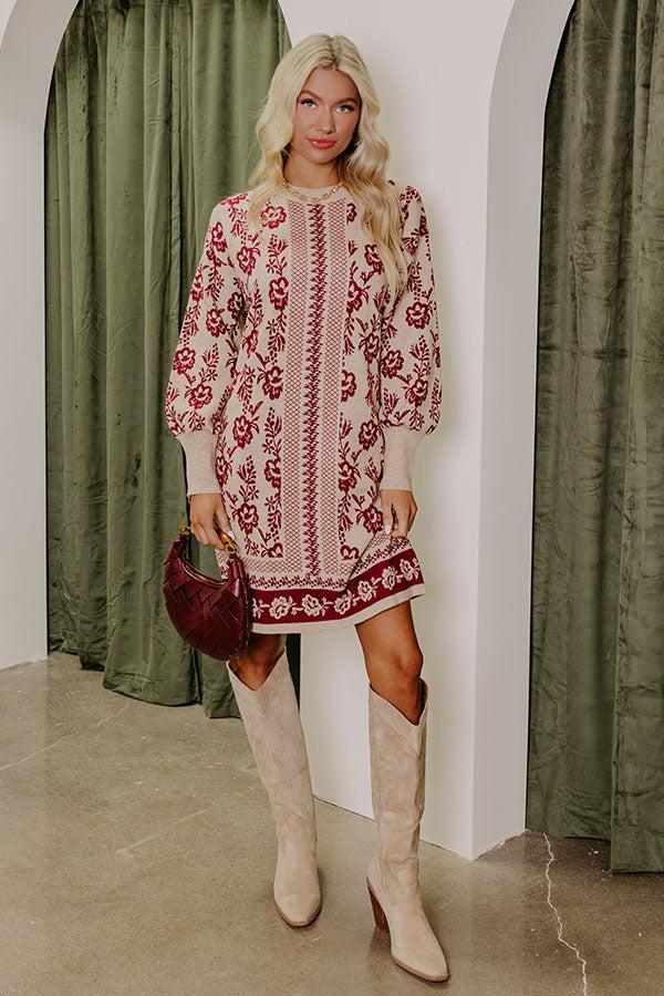 impressions Sweetest Smile Floral Sweater Dress in Iced Latte