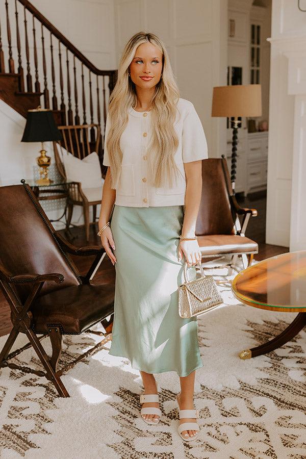 Impressions The Adeline High Waist Satin Midi Skirt In Sage