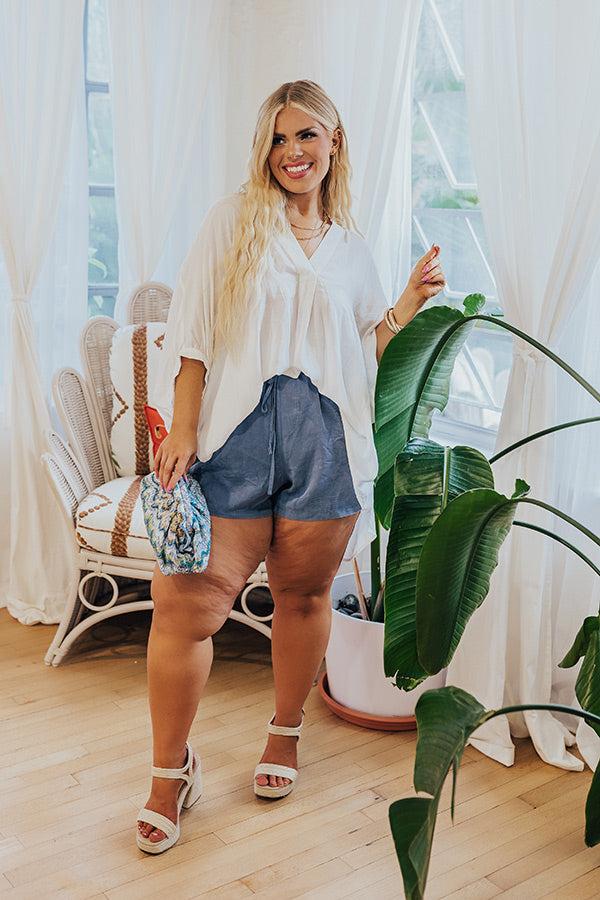 impressions The Aleena High Waist Shorts In Airy Blue Curves