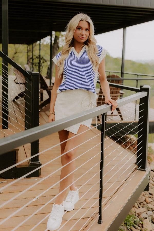 impressions The Alice High Waist Denim Skort in Cream