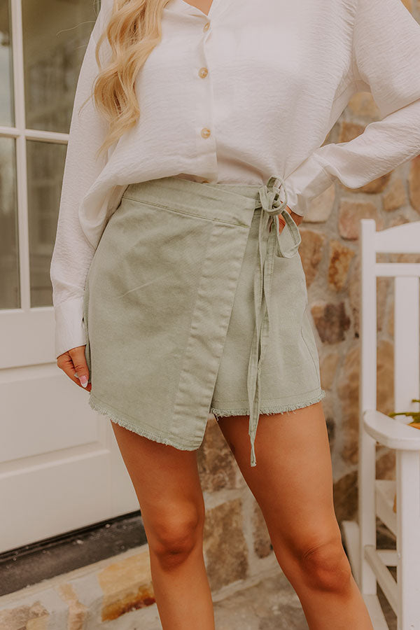 Impressions The Alice High Waist Denim Skort In Sage