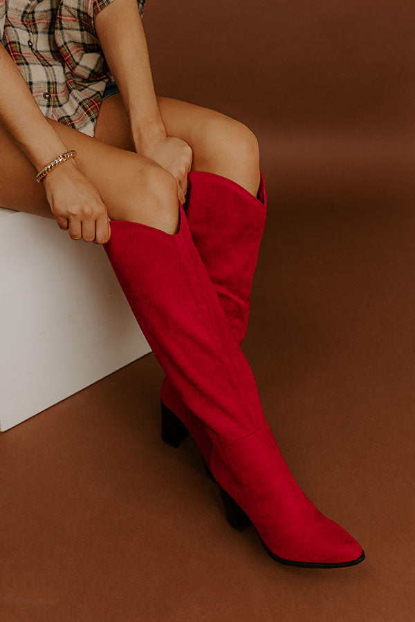 Impressions The Aria Faux Suede Knee High Boot In Red