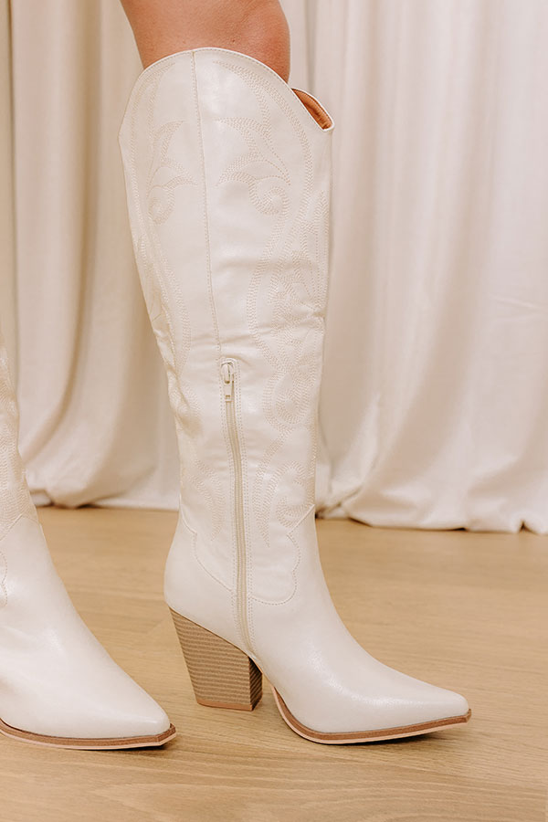 Impressions The Astrid Faux Leather Knee High Cowboy Boot In Ivory