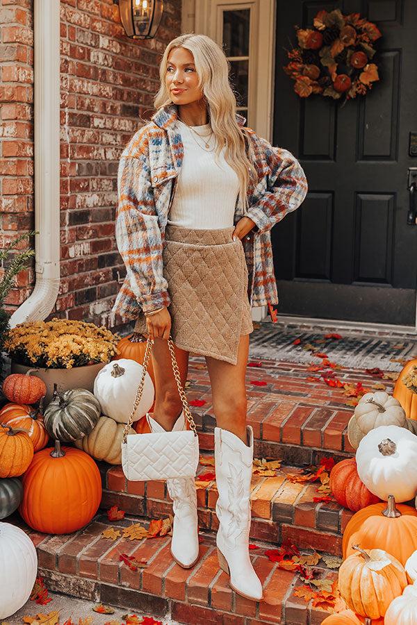 impressions The Ava High Waist Velvet Skort in Warm Taupe