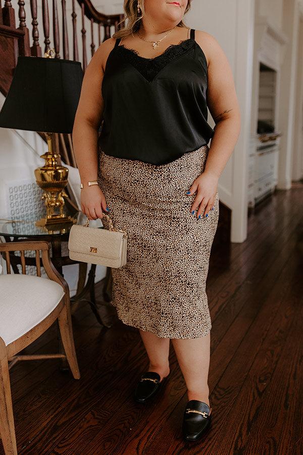 Impressions The Caitlyn High Waist Leopard Midi Skirt In Brown Curves