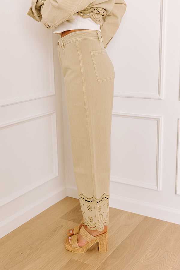 Impressions The Clara High Waist Wide Leg Eyelet Jean In Light Martini Olive