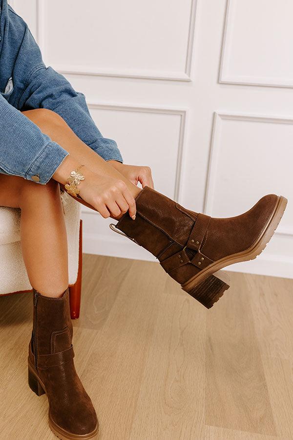 Impressions The Ember Faux Suede Moto Boot In Chestnut