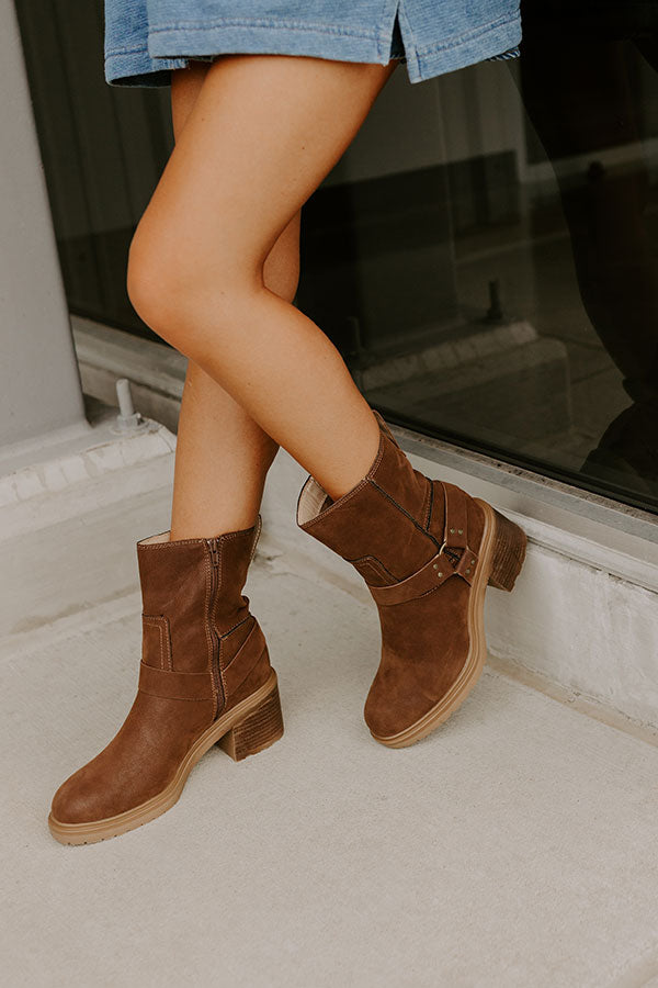 impressions The Ember Faux Suede Moto Boot in Chestnut