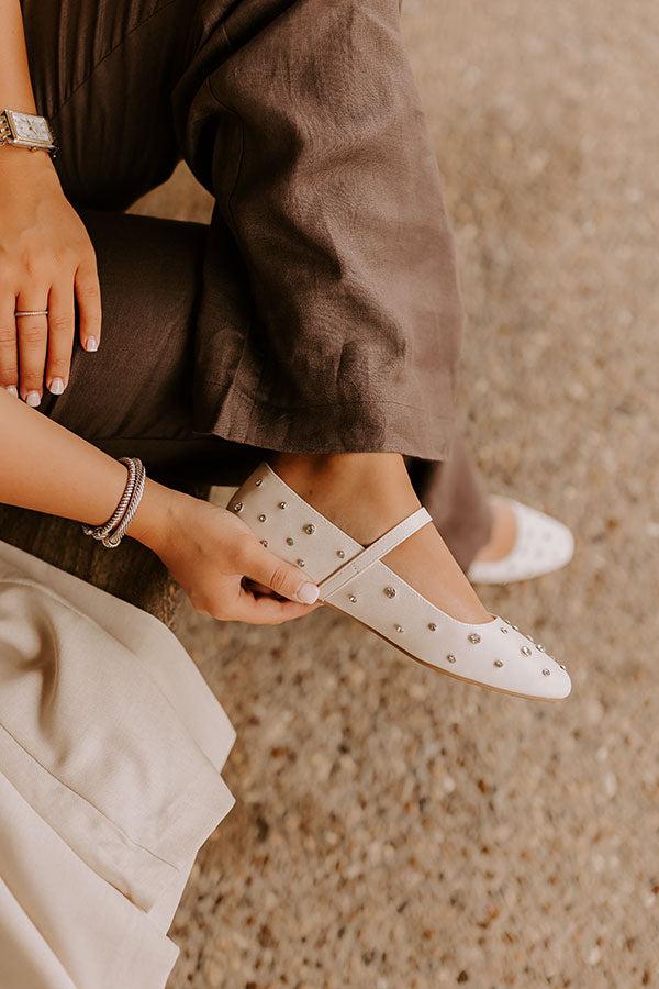 Impressions The Iris Rhinestone Embellished Faux Leather Flats In Cream