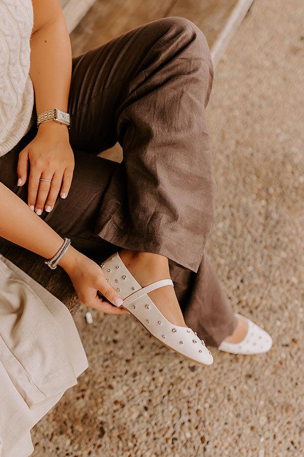 impressions The Iris Rhinestone Embellished Faux Leather Flats in Cream