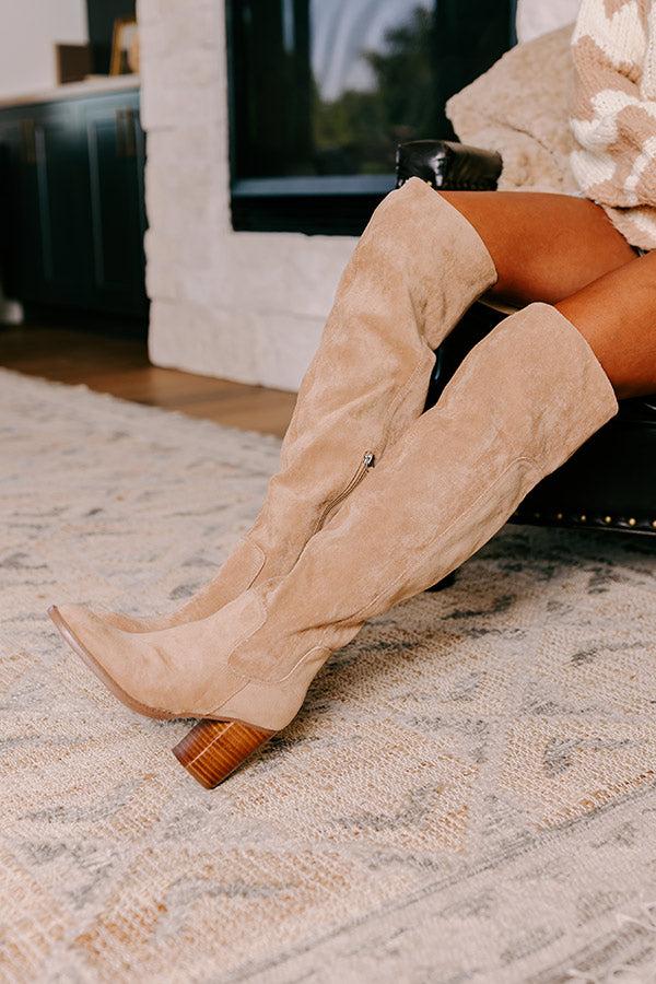 impressions The Juliet Faux Suede Thigh High Boot in Iced Latte