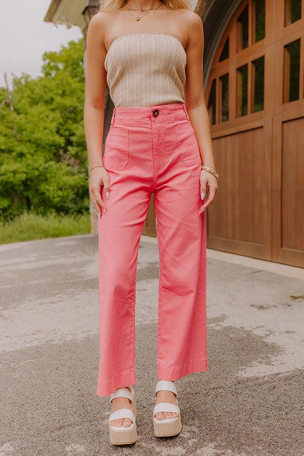 impressions The Lainey High Waist Straight Leg Pants in Bubblegum Pink