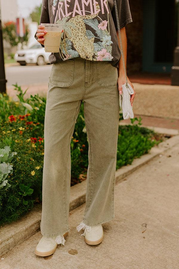 Impressions The Lana High Waist Wide Leg Jean In Martini Olive