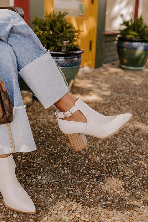 Impressions The Madelyn Faux Leather Bootie In Ivory