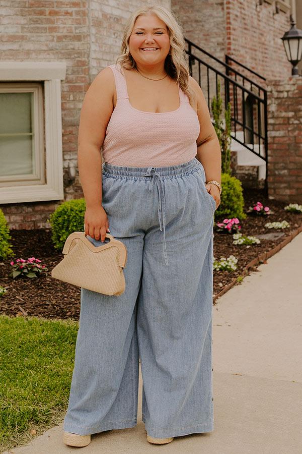 impressions The Olive High Waist Wide Leg Chambray Pants Curves