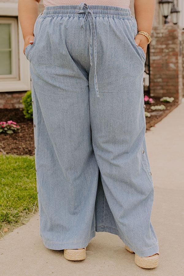Impressions The Olive High Waist Wide Leg Chambray Pants Curves