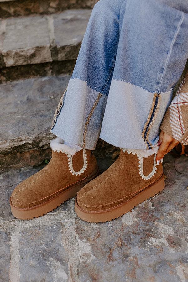 Impressions The Phoebe Faux Suede Platform Bootie In Tan