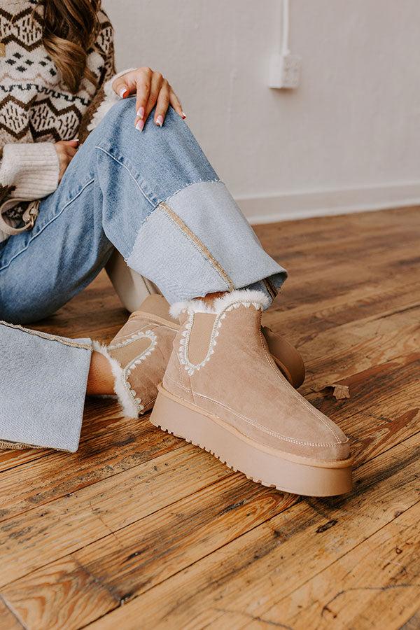 Impressions The Phoebe Faux Suede Platform Bootie In Warm Taupe