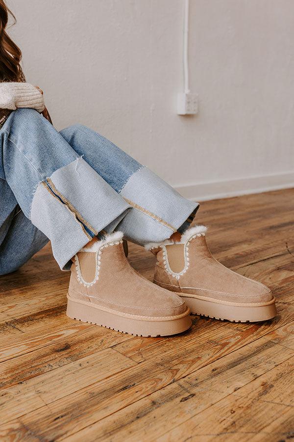 Impressions The Phoebe Faux Suede Platform Bootie In Warm Taupe
