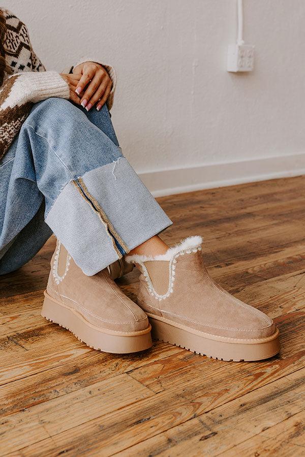 impressions The Phoebe Faux Suede Platform Bootie in Warm Taupe
