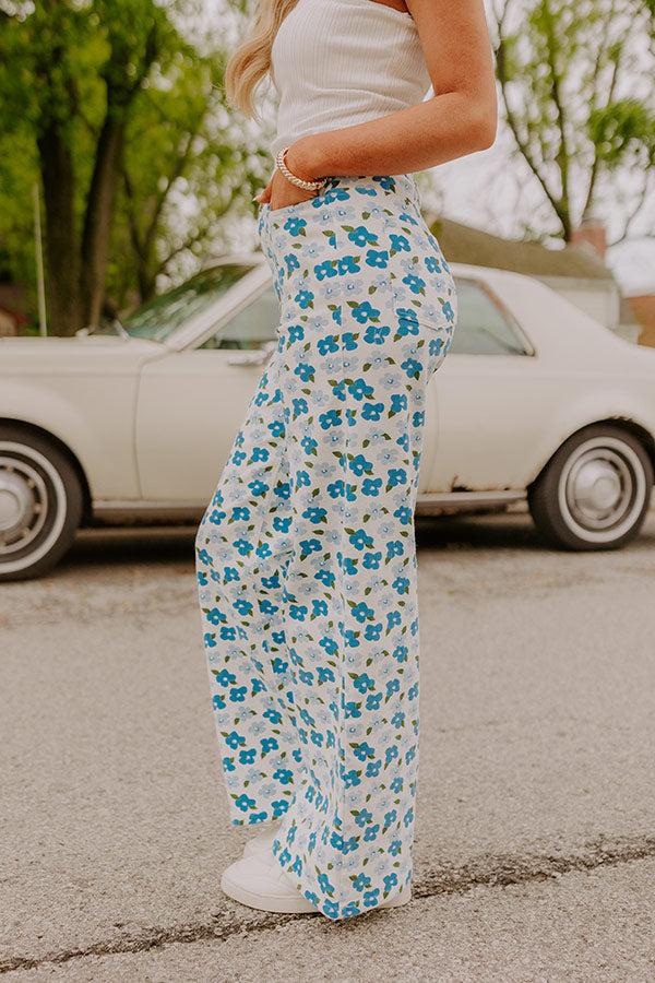 Impressions The Poppy High Waist Floral Wide Leg Pants In Blue