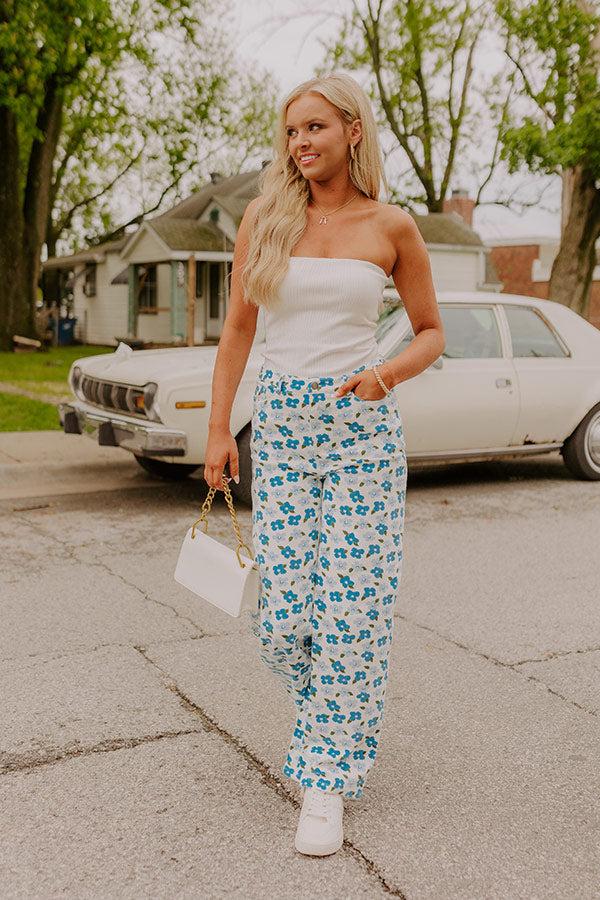 impressions The Poppy High Waist Floral Wide Leg Pants in Blue
