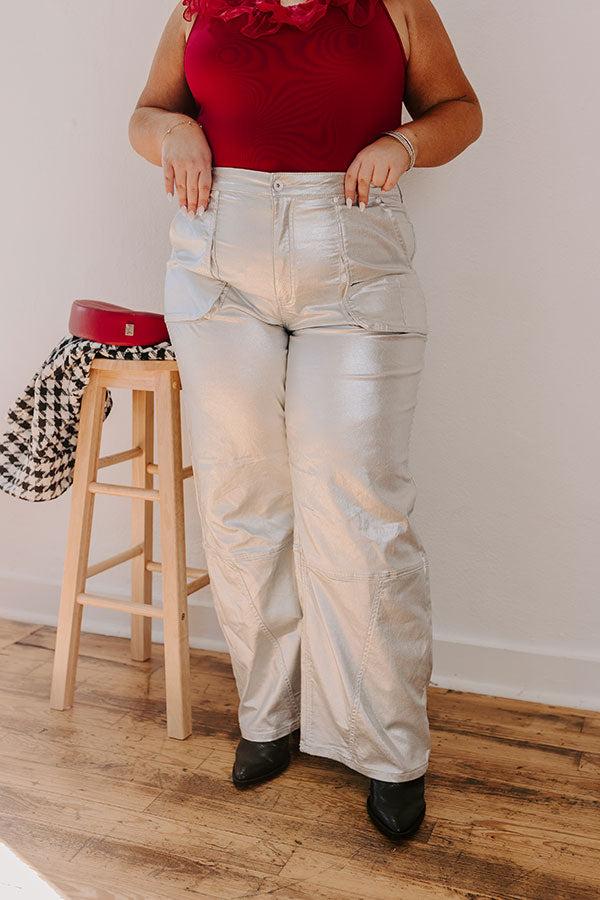 Impressions The Raleigh High Waist Metallic Pants In Silver Curves