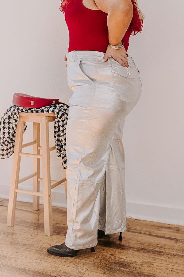 Impressions The Raleigh High Waist Metallic Pants In Silver Curves