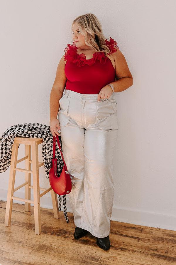 impressions The Raleigh High Waist Metallic Pants In Silver Curves