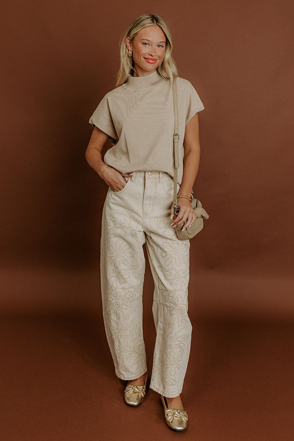 Impressions The Sunny High Waist Embroidered Barrel Leg Jean