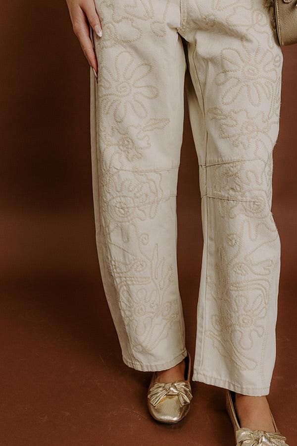 Impressions The Sunny High Waist Embroidered Barrel Leg Jean