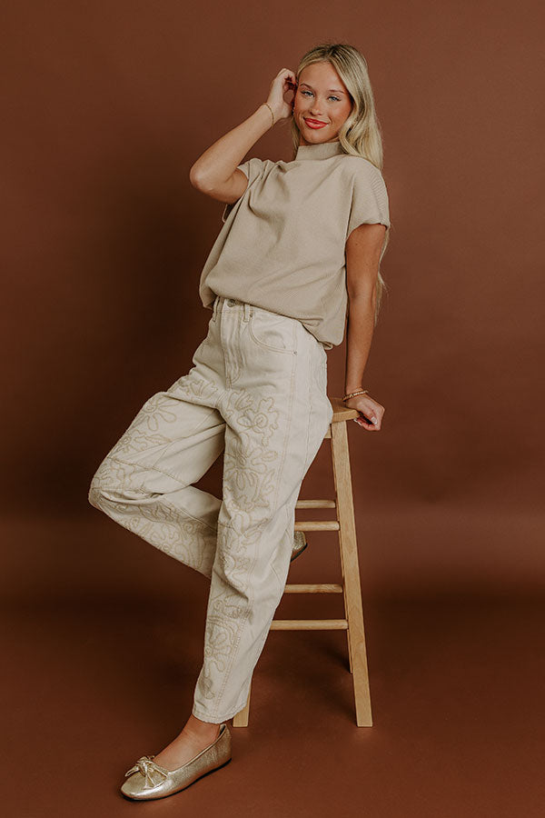 impressions The Sunny High Waist Embroidered Barrel Leg Jean