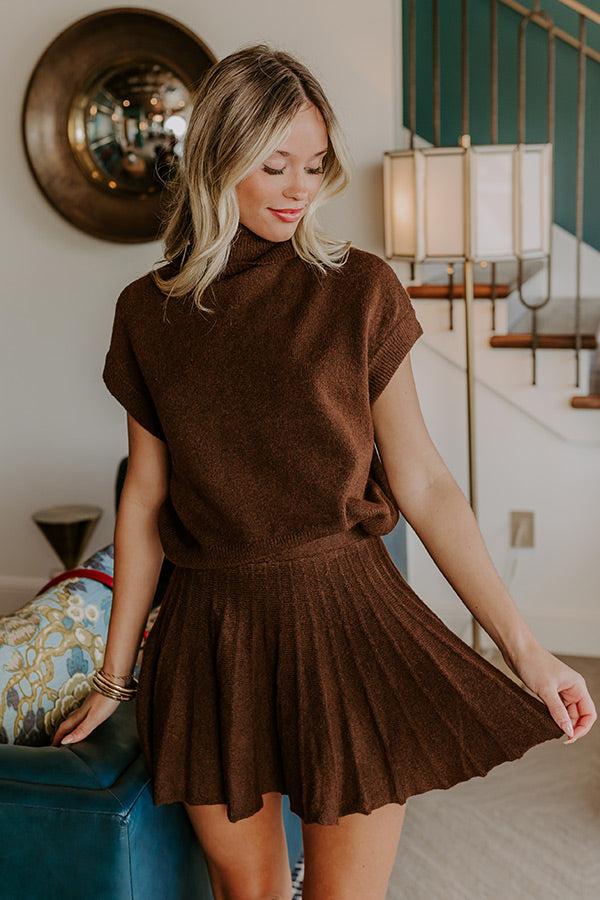 impressions The Vineyard Affair High Waist Knit Mini Skirt in Chocolate