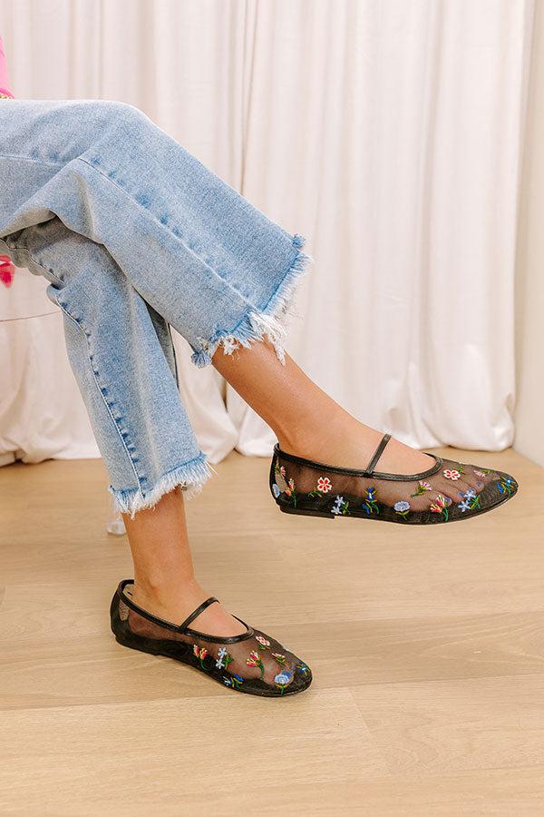 impressions The Violet Mesh Embroidered Flats in Black