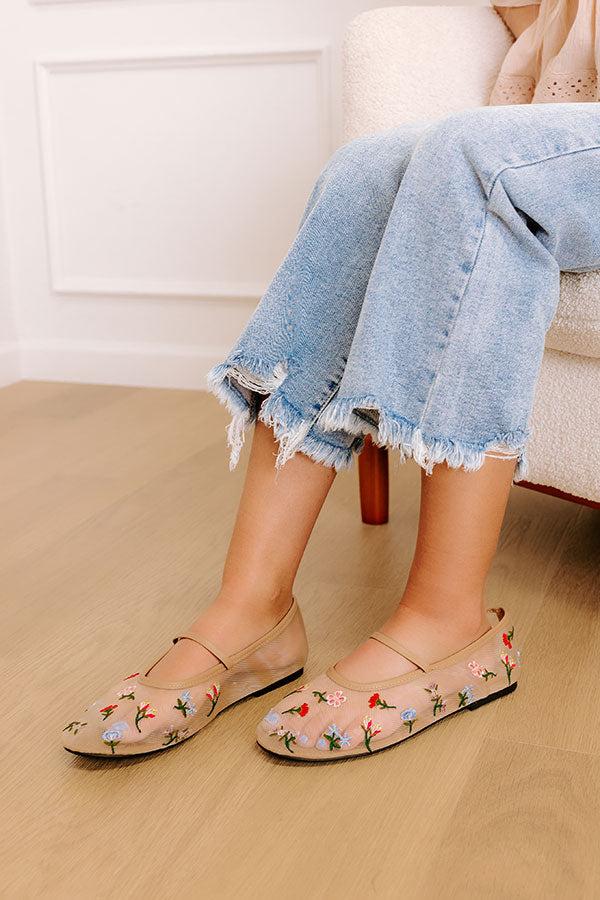 Impressions The Violet Mesh Embroidered Flats In Natural