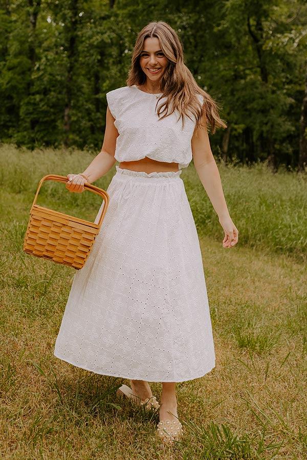 impressions Toes In The Sand High Waist Eyelet Midi Skirt