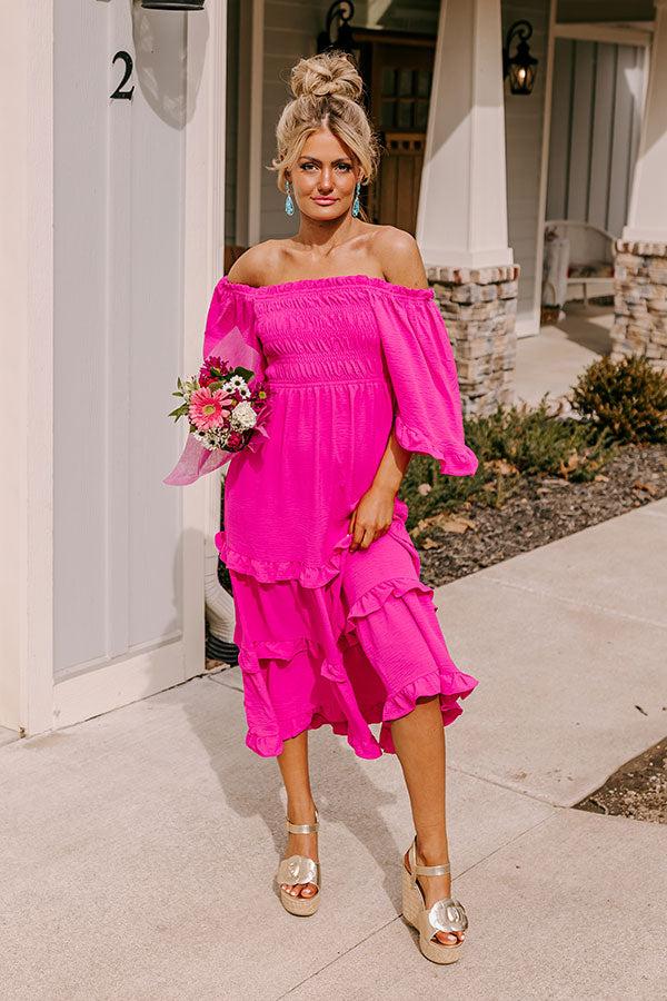 Impressions Toes In The Sand Smocked Midi In Hot Pink